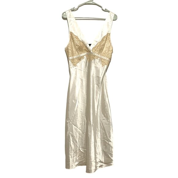 Jones New York Midi Length Satin Slip M Floral Lace Trim Empire Waist Feminine - Picture 1 of 8